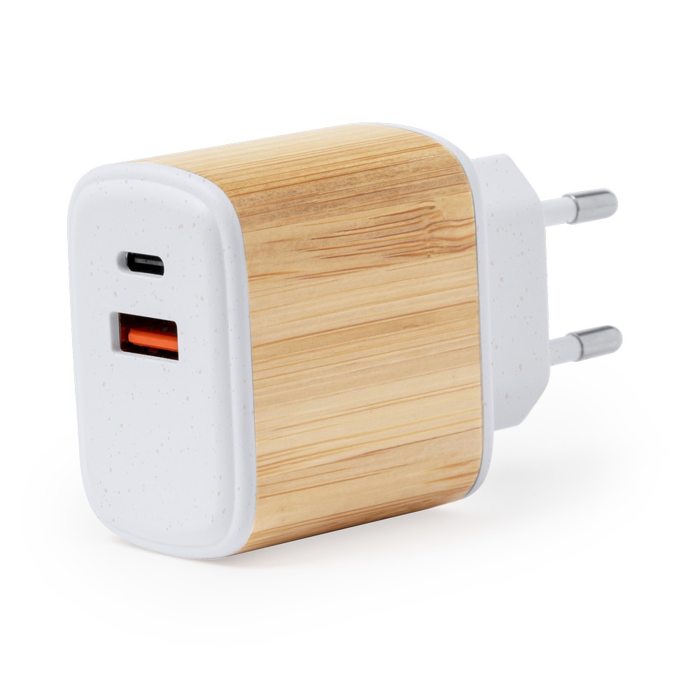 Chargeur mural rapide USB en bambou et paille de bl